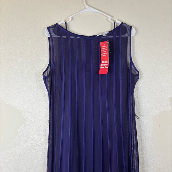 Sandra Darren Purple Sleeveless Dress Vertical Stripes 2 Pc Set Sz 12 Mesh NWT - Picture 1 of 9